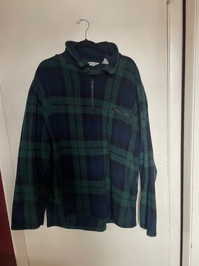 G.H. Bass & Co. Green & Navy Plaid Half-Zip fleece Sweater XL. Nice. Classic